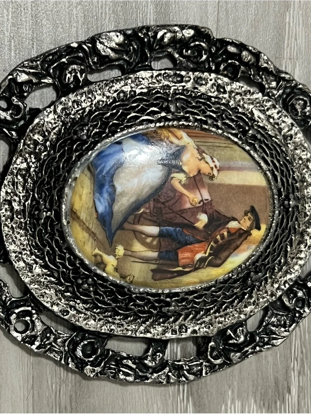 Vintage Large Porcelain Fragonard Pendant Gallant Scene Courting Couple Antique